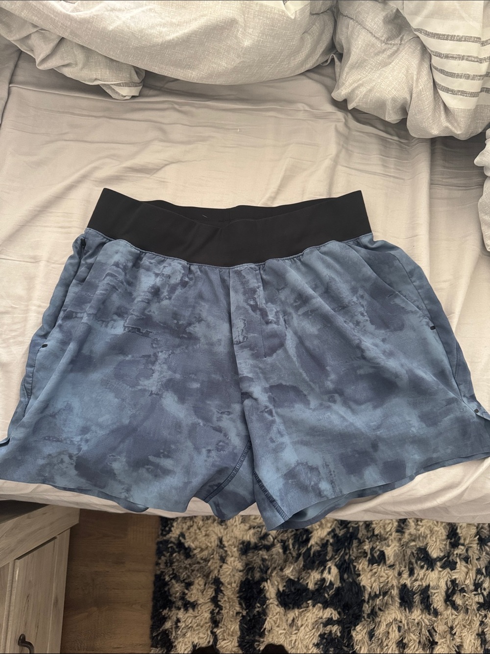 Men's Blue Tie-Dye Athletic Shorts with Black Waistband